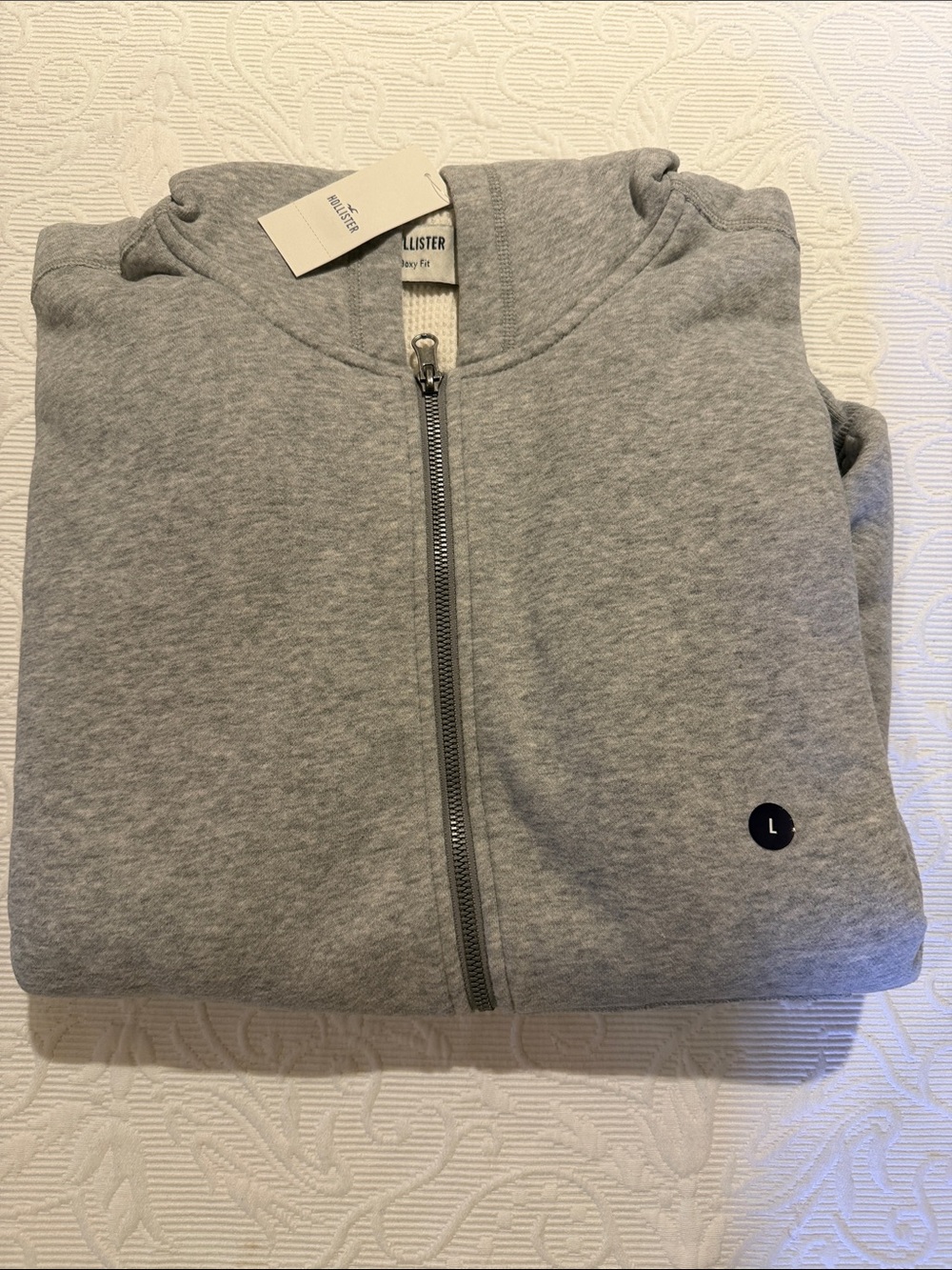 Hollister Men's Light Gray Full-Zip Hoodie Boxy Fit Jacket. NWT. Large